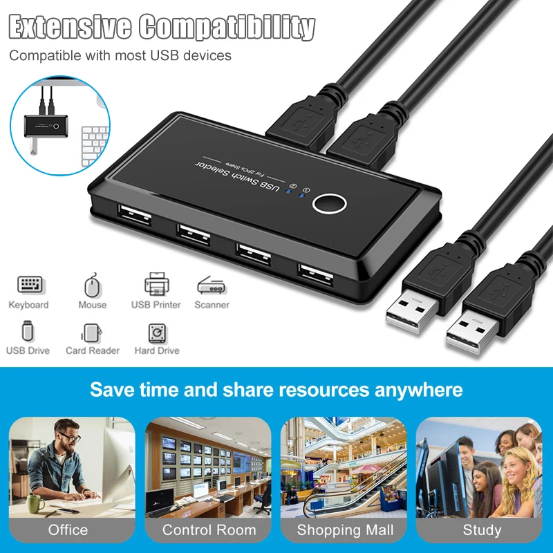 KVM Switch Box 2 компьютера с общим доступом 4 USB устройства для сканера клавиатуры