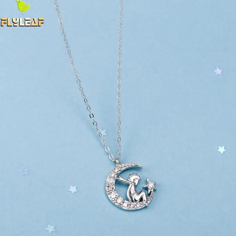 Женский светильник лый ожерелье с принцем Луной из стерлингового серебра 925