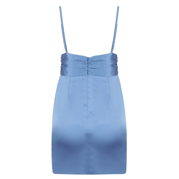 

CY summer slip satin dress mini sexy evening party deep v neck blue dress elegant fashion women nightclub beautiful vestido