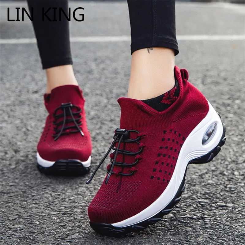 Женские кроссовки на танкетке LIN KING повседневные дышащие из сетчатого материала