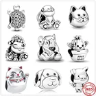 Новинка 2021, подвеска в виде Милого Животного, кошка, модель соответствует оригинальному Шарму Pandora, серебро 925, браслет, безделушка, ювелирные изделия для женщин, сделай сам