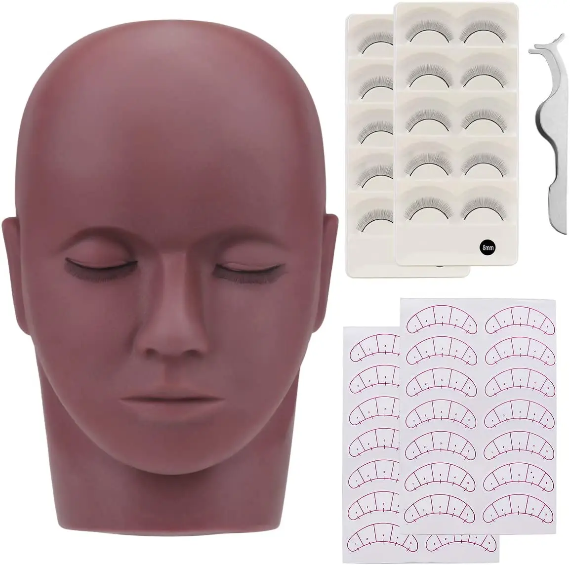 

Набор для тренировок по наращиванию ресниц, силиконовый манекен черного цвета, с накладными ресницами, пинцет, набор инструментов, 6 шт.