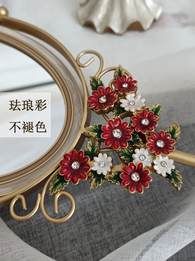 Эмалированное двухстороннее настольное зеркало для макияжа Домашнее Ретро