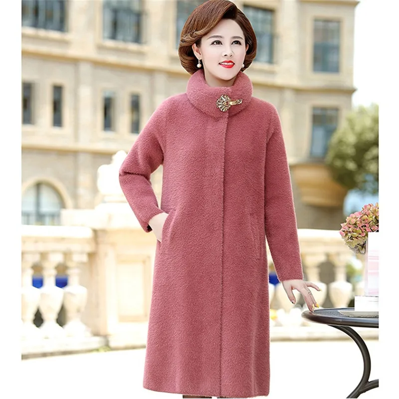 Leather Pink UHYTGF женские пальто качество норка кашемир зимнее шерстяное пальто мода мама размера плюс верхняя одежда Благородный Кашемир Осенняя Верхняя одежда Куртка 454 - Цвет: Leather Pink