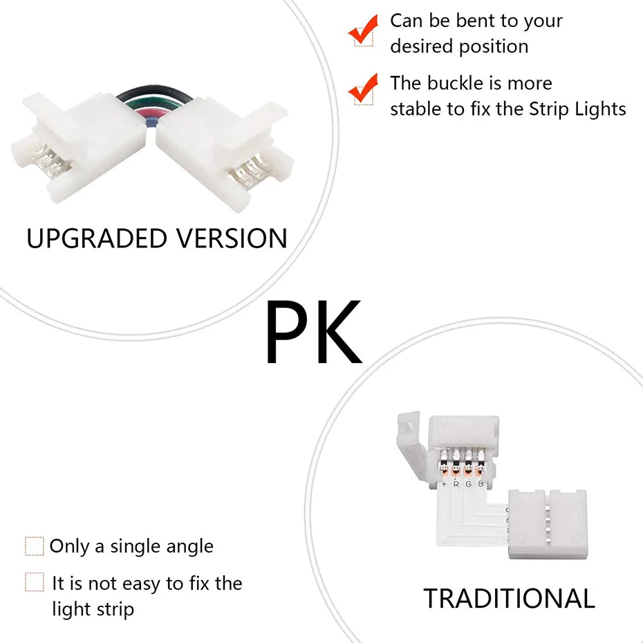 Соединитель для светодиодной ленты RGB 3/4 Pin 10 мм L-образные фоторазъемы SMD 5050 WS2811