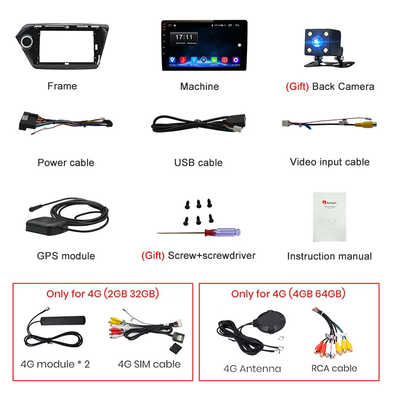 Junsun 2G+ 32G Android 8,1 для kia rio 2010 2011 2012 2013 Авто 2 din автомагнитола стерео плеер Bluetooth gps навигация
