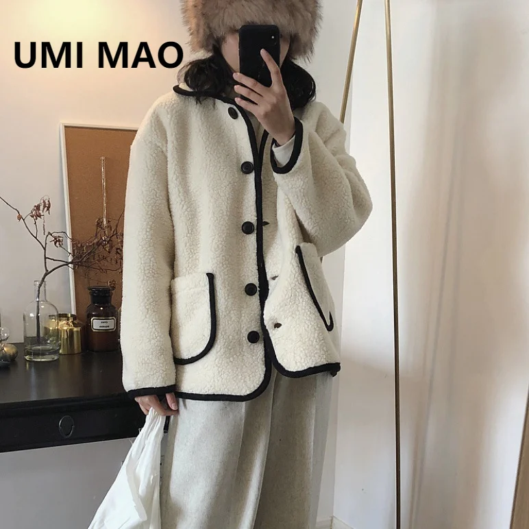 

UMI MAO Korea Fashion Winter New Korea Dongdaemun Small Fragrant Lapel Lamb Wool Quilted Jacket Furry Padded Coat Women Y2K
