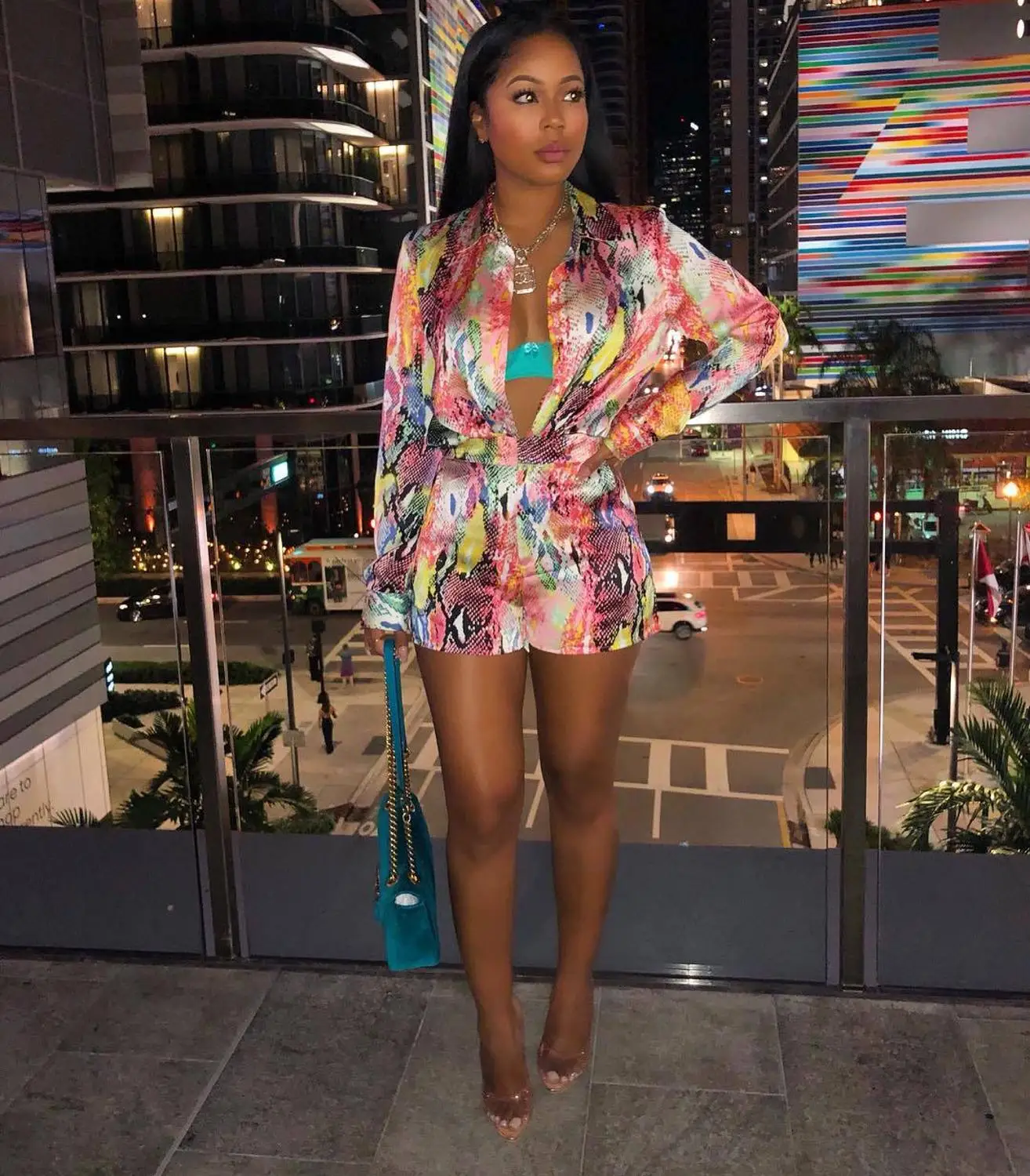 AHVIT красочная змея две детали с принтом наряд для женщин отложной воротник