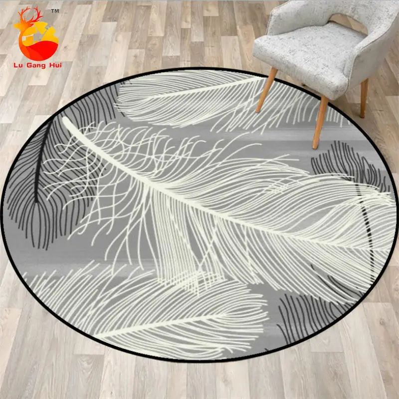 

Современный коврик для спальни, нескользящий круглый ковер с узором в виде перьев в скандинавском стиле, украшение для гостиной, алгобры