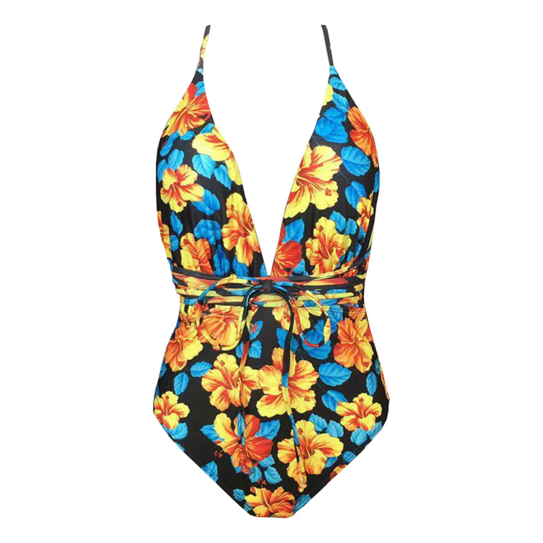 

Women Padded One-Piece Floral Print Strappy Push-up Swimwear Summer V Neck Beach Bikini Ladies Sexy Holiday