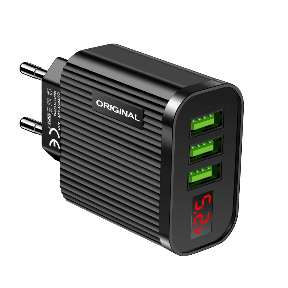 Multi-functional Digital Display 3A 3 Port USB Wall Charger for Android Phone Practical Durable Convenient Tablet |