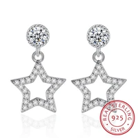 925 sterling silver earring with full zirconia star dangle earrings for charm women female ear jewelry wholesale gift