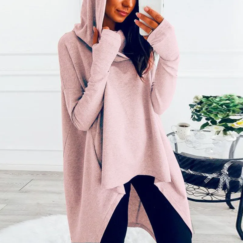 Women Knit Sweater Loose Hoodie Ladies Sweatshirt Jacket Winter Fashion Fit Irregular 2019 Women's Jumper Plus Size | Женская одежда