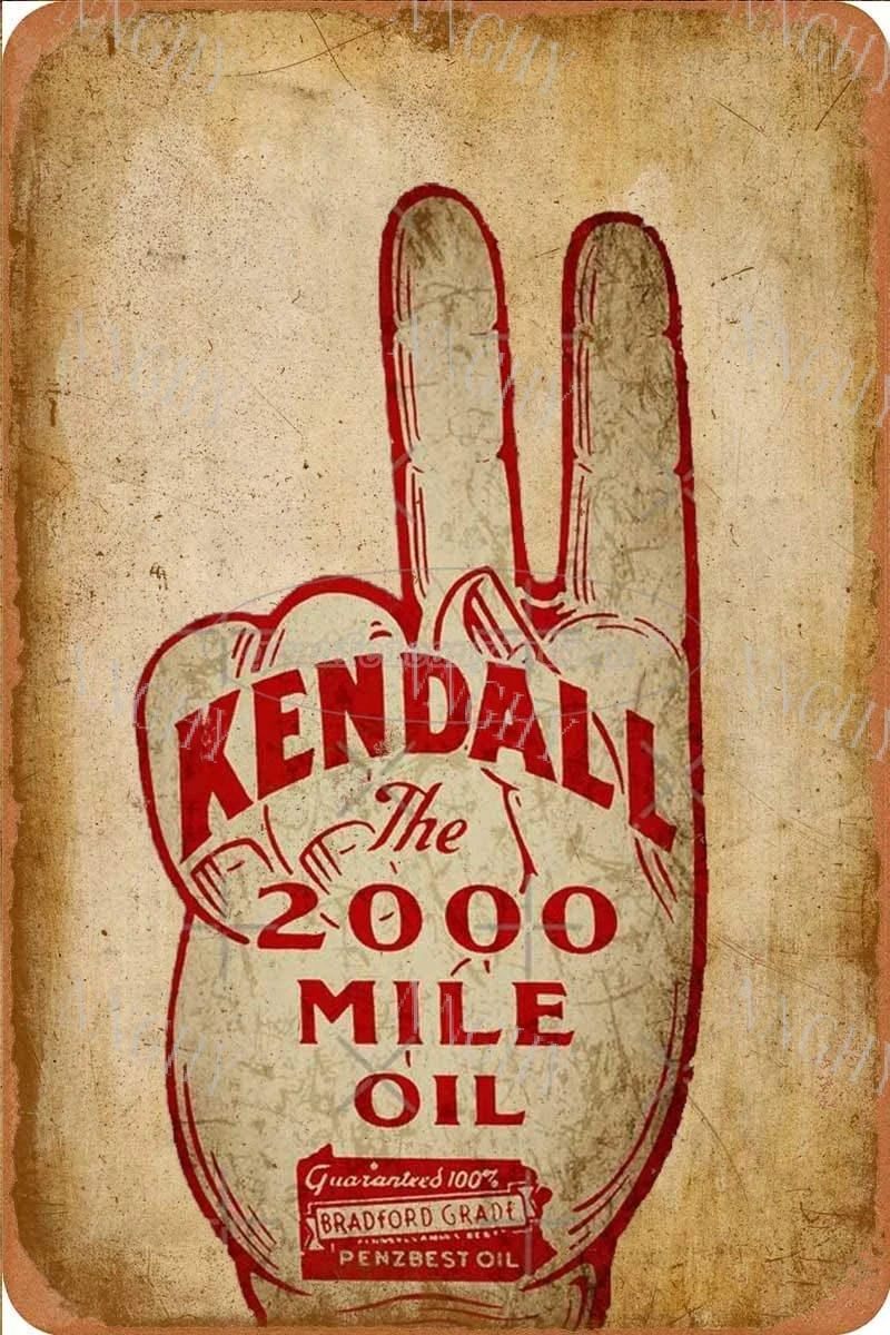 

Старомодный металлический жестяной знак с английским текстом Ting Kendall 2000 миль моторное масло классическая декоративная настенная краска в с...
