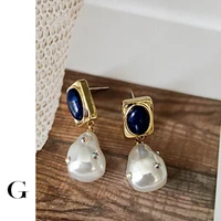 ghidbk baroque pearl rhinestone stud earrings irregular chic faux pearls lapis lazuli earring studs women handmade charm earring