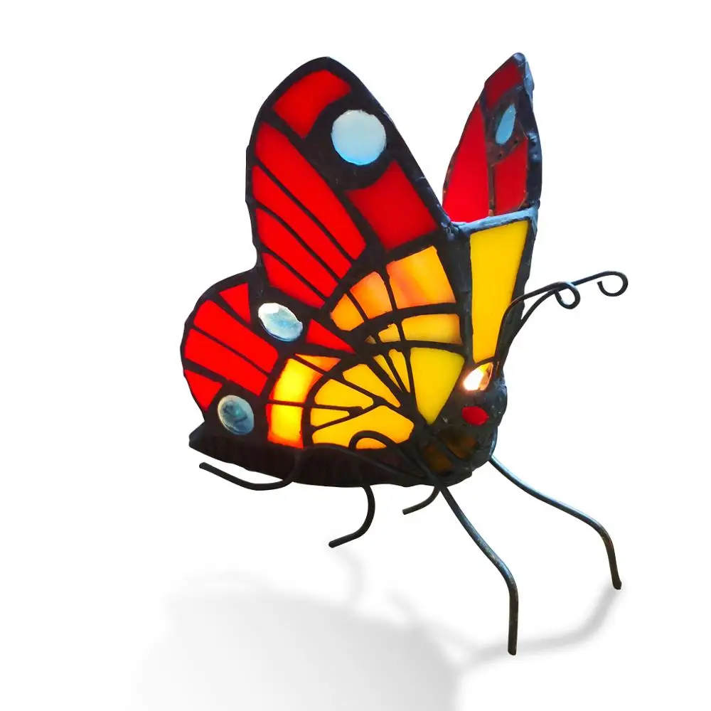 

FUMAT Candle Holder Butterfly Stained Glass Christmas Gift Bedroom Bedside Night Lamp Light Wedding Decoration Tealight Holders