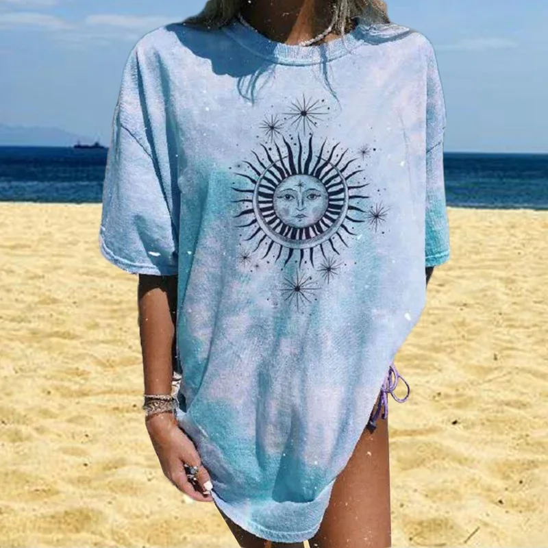 

Top Tee Women Street Oversized Tops Tie Dye Print Losse T-shirt Plus Size Clothing Harajuku Hip Hop Tee Shirt Coton Femme