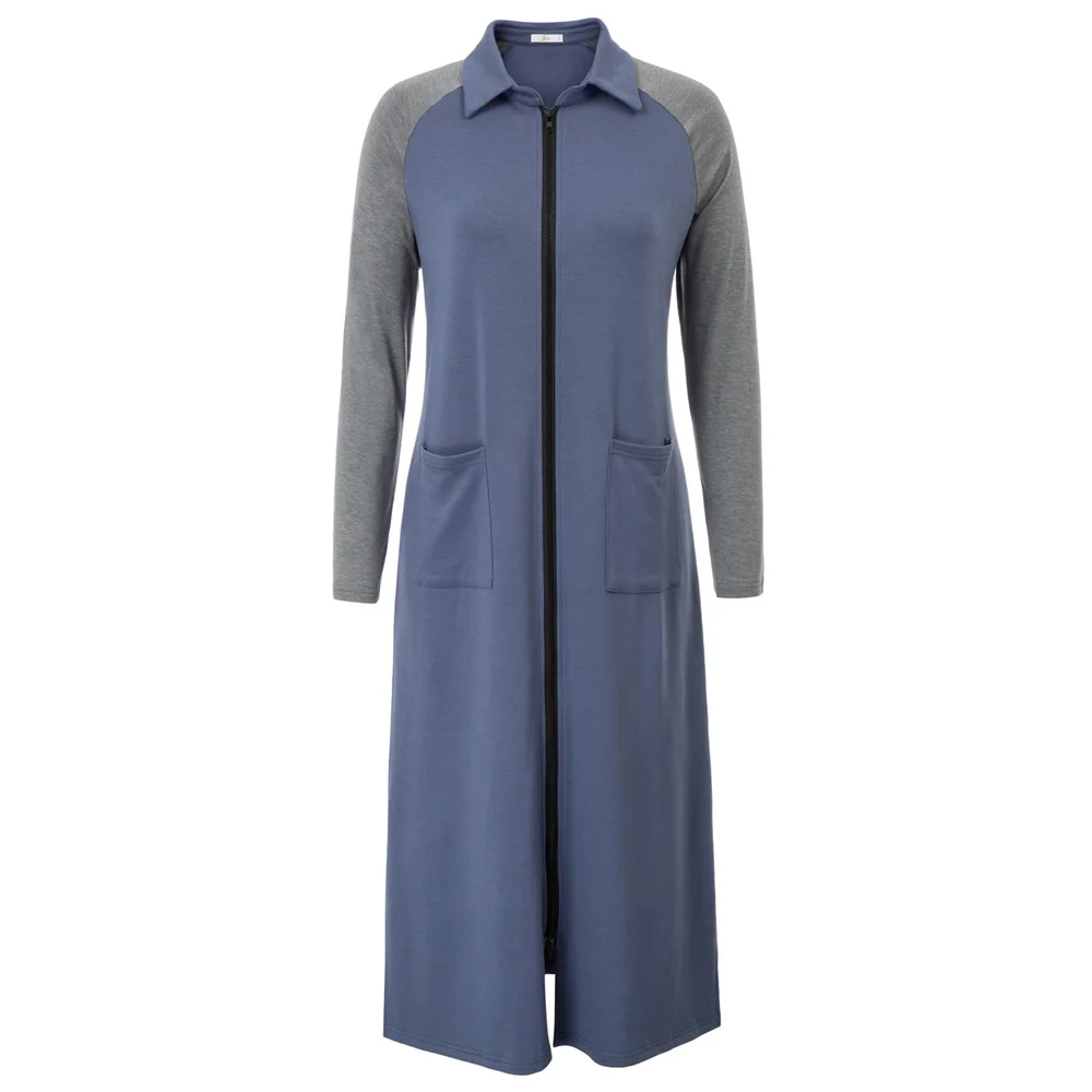 Женская одежда для сна на молнии халат спальни длинный рукав реглан лацкан