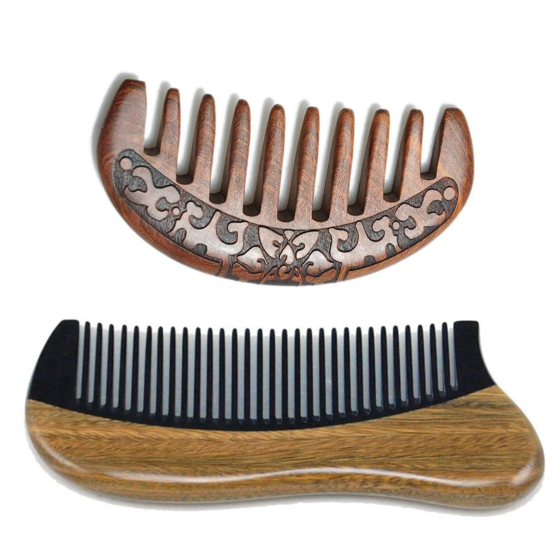 2 шт. антистатический натуральный деревянный гребень для волос: 1 зеленый из