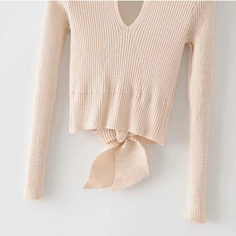 

Round Neck Long Sleeve Pullover Chic Women's Sweater Hollow Sexy Small Fragrant Wind Stretch Thread Short Knitted Female Sweater