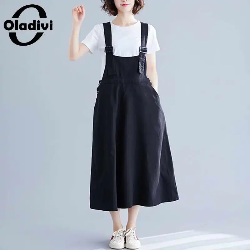 

Oladivi Oversized Sleeveless Vest Midi Dress Women Fashion Casual Loose Strap Dresses Spring Autumn 2021 New Black Sundress M-XL