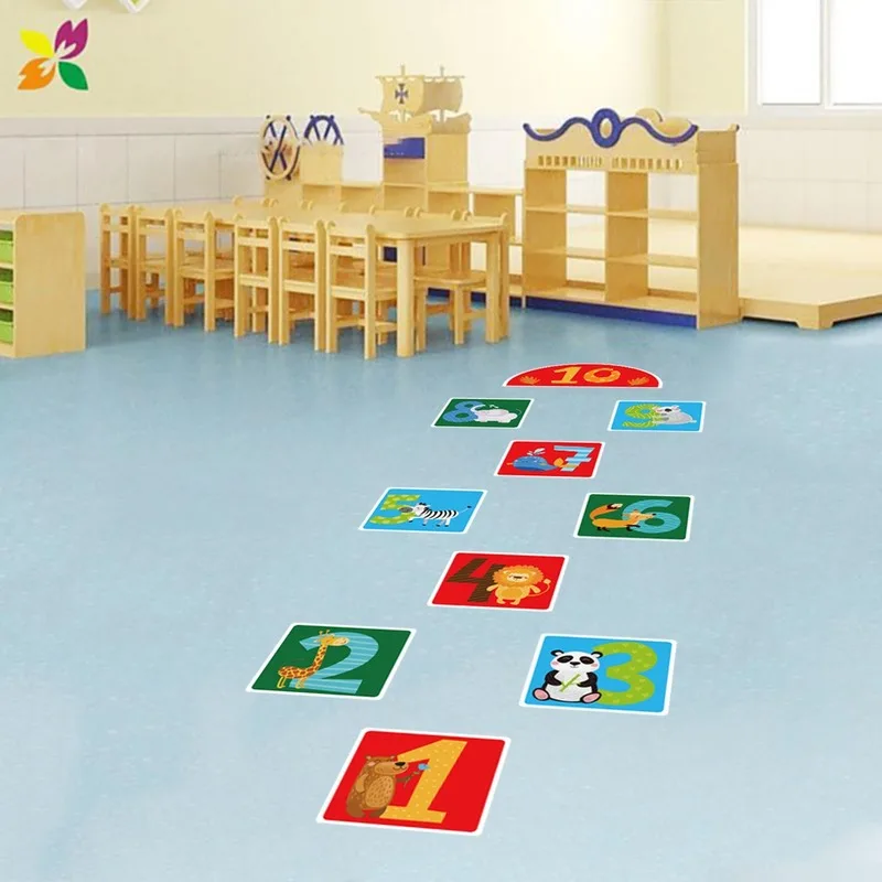 

Cartoon Jumping Grid Game Number Wall Stickers for Kids Room Decor Nursery Study Decals Kindergarten Floor Stickers