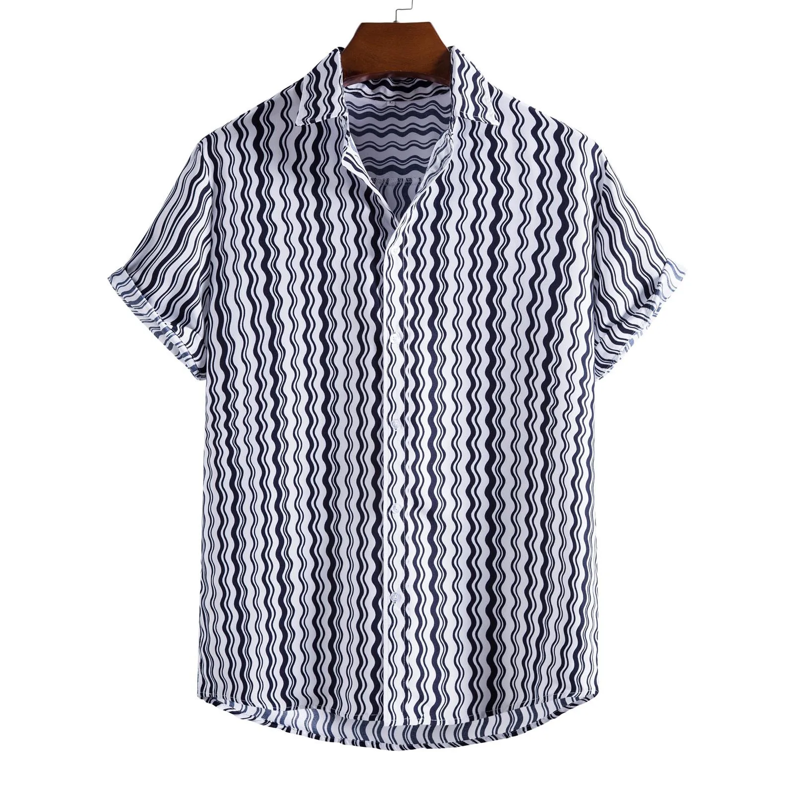 

New Slim Fit Dress Shirt For Men Spring Summer Casual Slim Striped Short Sleeve Shirts Vintage Top Blouse Blusas Masculinas Moda