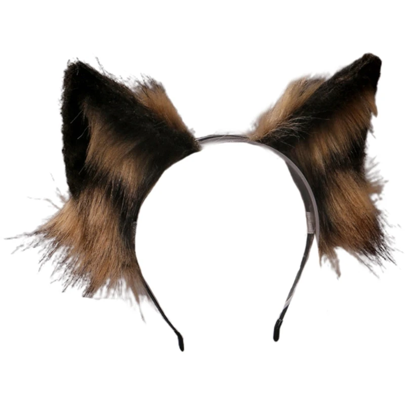 

2021 Lovely Faux Fur Wolf Ears Headband Realistic Furry Fluffy Animal Hair Hoop Lolita Anime Masquerade Cosplay Costume