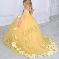 yellow petal kids couture flower girl dress v neck birthday wedding party dresses costumes first comunion drop shipping
