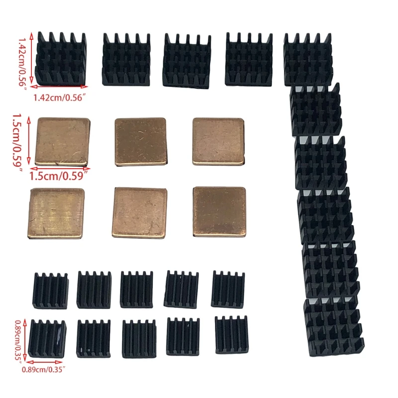 

30pcs Heatsink Kit with Conductive Adhesive Tape, Aluminum Heat Sink Cooler and Copper Heatsink for Raspberry Pi A B B+ 11UB