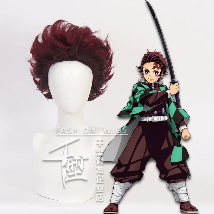 

Anime Demon Slayer: Kimetsu no Yaiba Tanjirou Kamado Tanjirou Cosplay Wigs Short Red Heat Resistant Synthetic Hair Wig + Wig Cap