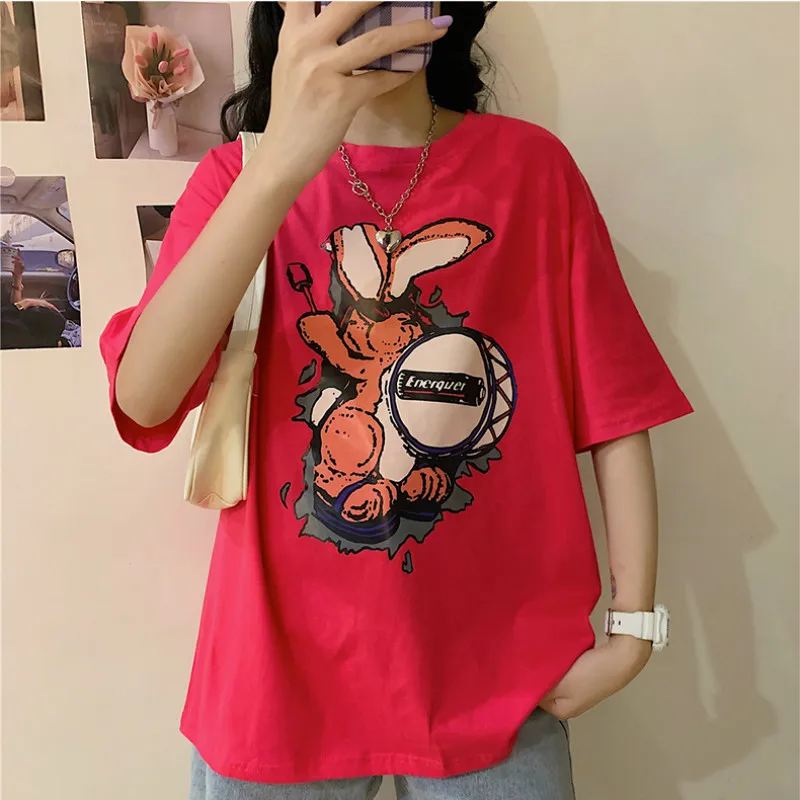 Женская хлопковая футболка с коротким рукавом свободная Универсальная