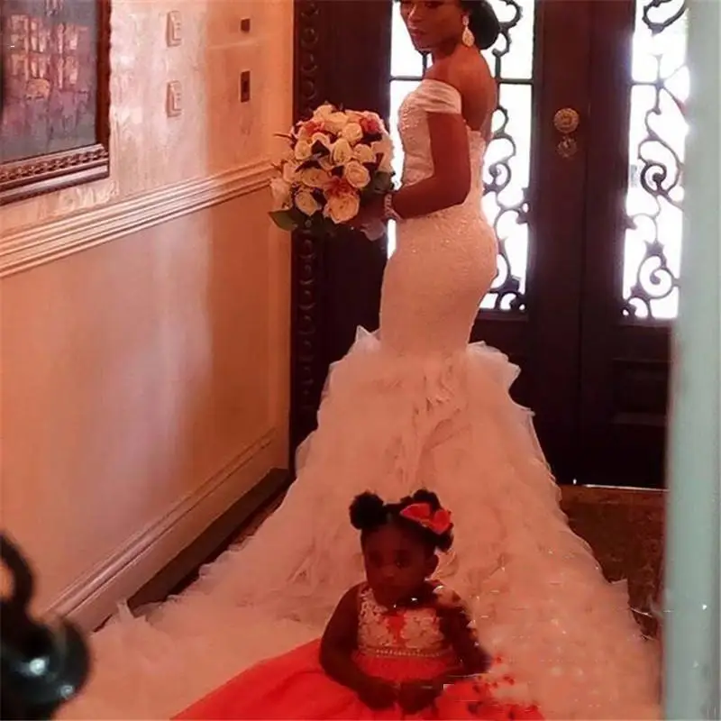 

Luxury Mermaid Wedding Dresses Long Chapel Off Shoulder Bridal Gowns Back Zipper Custom Made Formal African Wedding Dresses