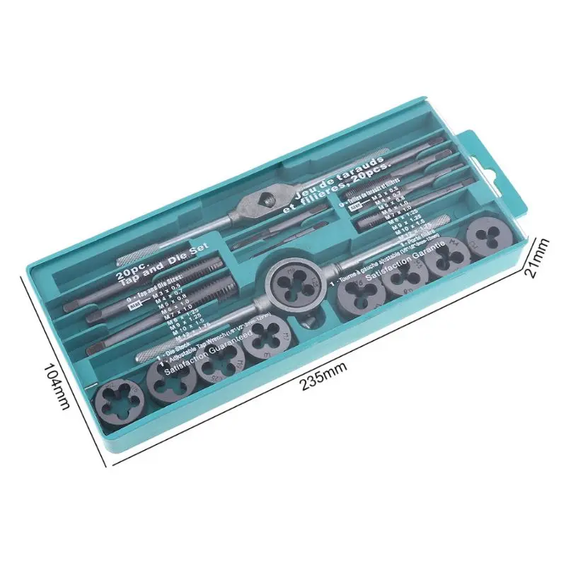 

20pcs Tap and Die Cutter Alloy Steel Wrench Threaded Cutting Nut Bolt Screw Thread Metric with Twisted Hand Tool