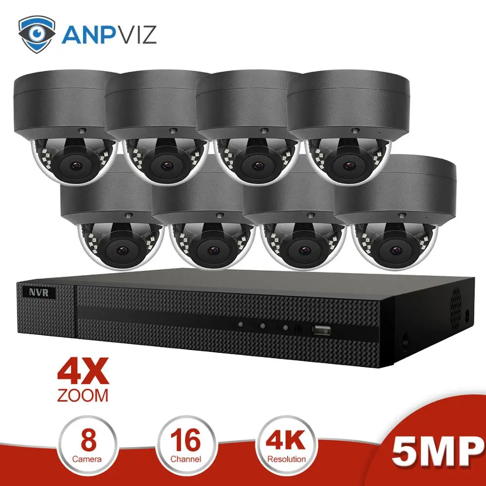 Anpviz 16CH 4 к NVR 5MP 4X оптический POE, купольная комплект ip-камеры безопасности на открытом воздухе 8/10/12/16 фото CCTV видео наблюдения NVR Наборы