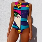 Винтажный слитный купальник с абстрактным принтом лица, женское бикини, новинка 2021, купальник пуш-ап, женские купальные костюмы, боди, пляжная одежда