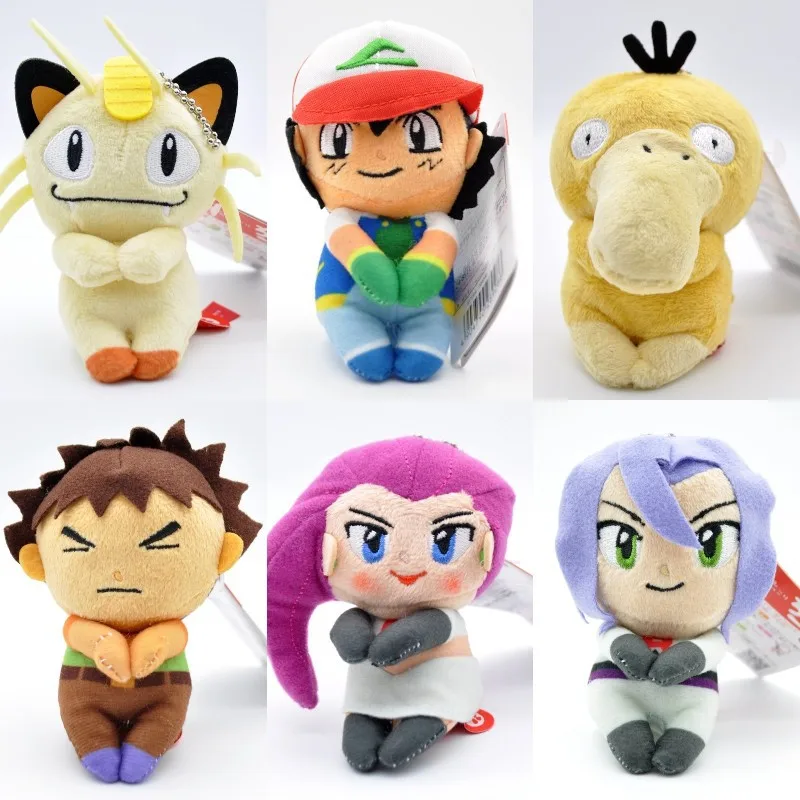 6 шт./компл. Ash Ketchum Джесси Джеймс «Брок» Psyduck мяут Мягкие плюшевые игрушки pokemones Kawaii Мягкие плюшевые игрушки подарки для детей