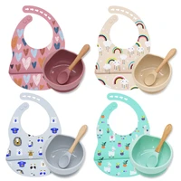 3pcsset silicone baby bibs bowl spoon unicorn print heat resistant waterproof baby silicone tableware toddler feeding bpa free