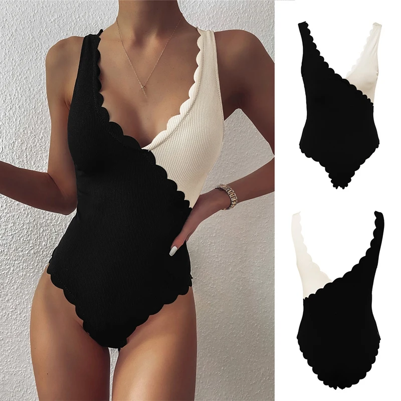 

Ladies One-Piece Swimsuit Special Fabric Splicing Petal Edge Personalized One-Piece Swimsuit