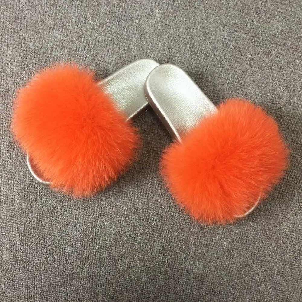 Orange Сезон лето-осень; женские модные домашние шлепанцы с натуральным лисьим мехом; шлепанцы наивысшего качества с золотой подошвой из пвх; VS1015 - Цвет: Orange