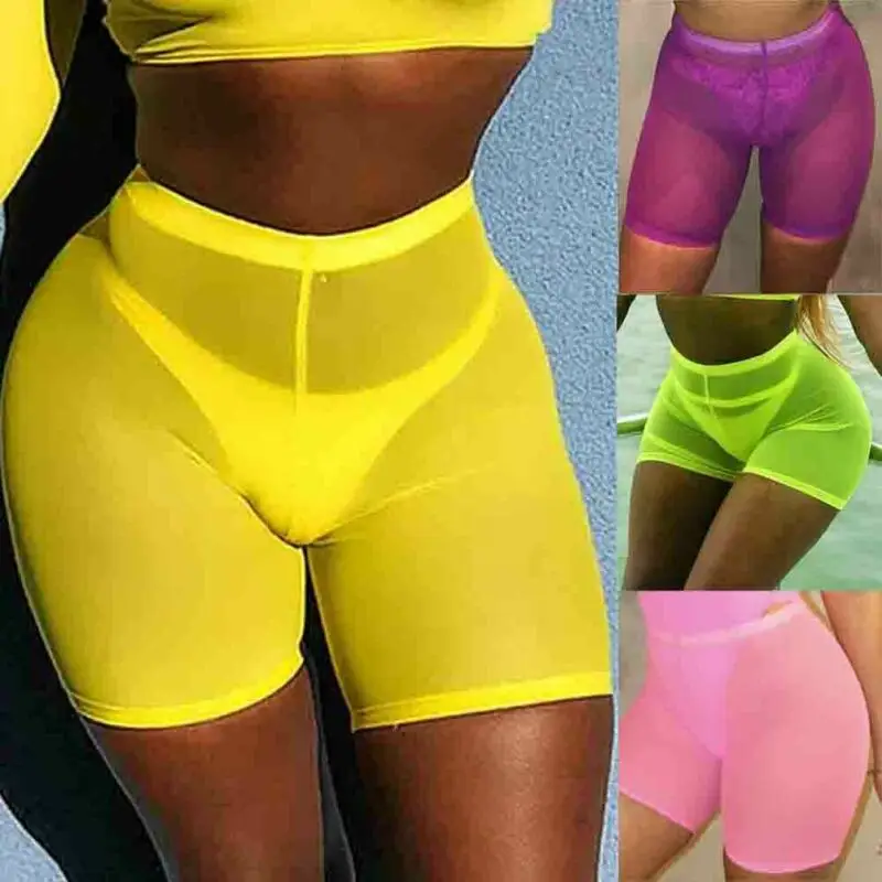 Модные трендовые женские прозрачные сетчатые шорты летние повседневные пляжные