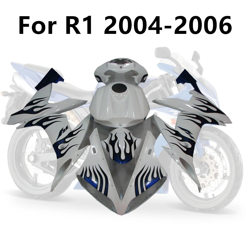

2 Colour Motorcycle for Yamaha YZF1000 R1 04 05 06 Full Fairing Kits 2004 2005 2006 Cowling ABS Blue Flame Complete Fuel Tank