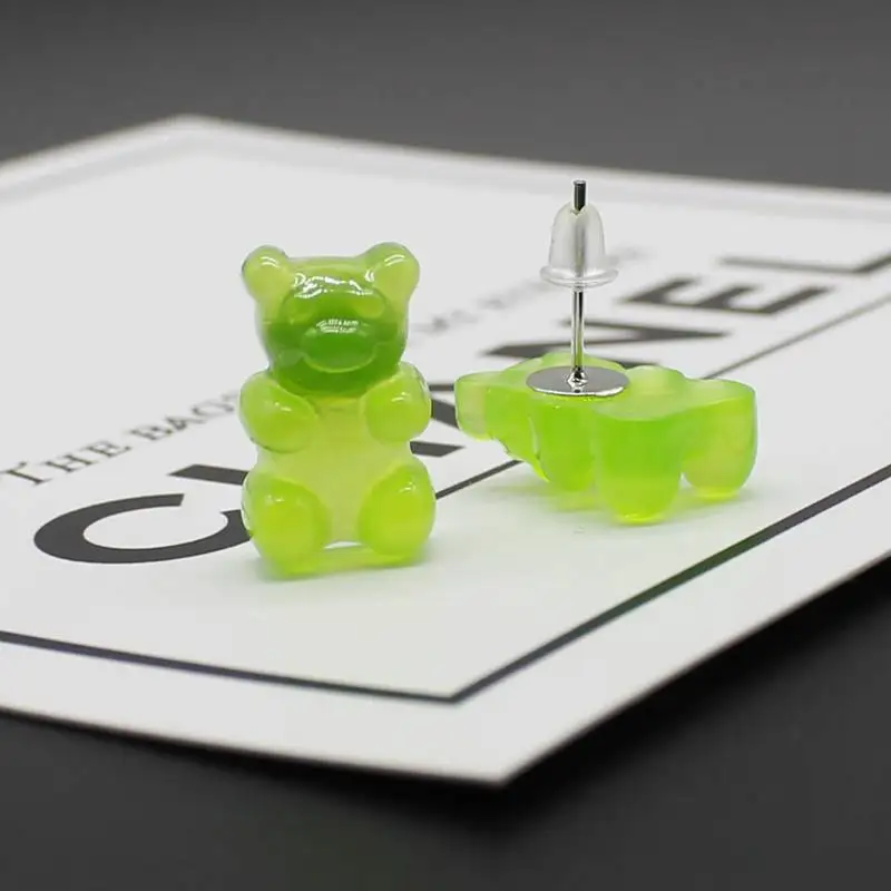 Милые разноцветные Мультяшные серьги в виде медведя Конфета из смолы ручной