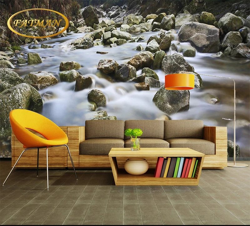 

Dropshipping Custom Photo r3D Spring Water Nature Scenery Clear River Stone Decoration Painting Bedroom Waterproof Mural