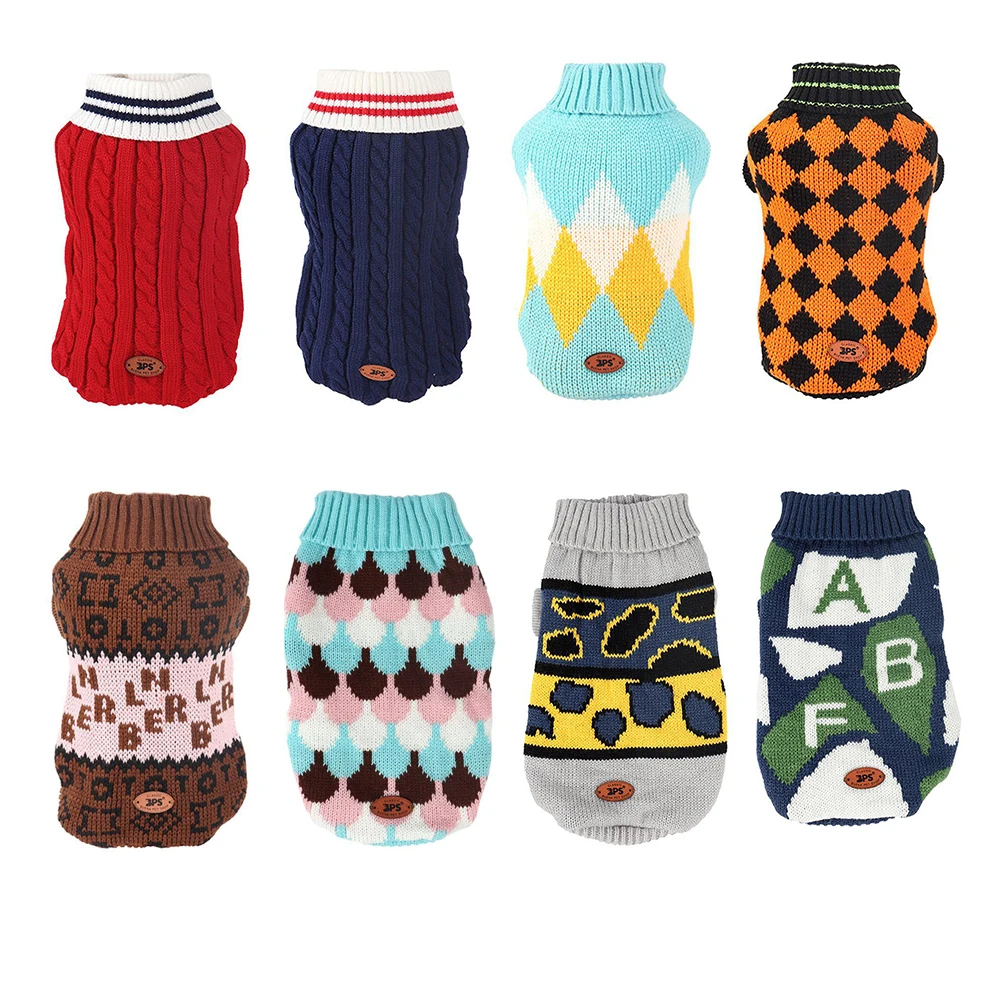 

Водолазка, вязаный свитер для собаки, классическое трикотажное Женское пальто, теплые костюмы для собак и кошек в холодное время года