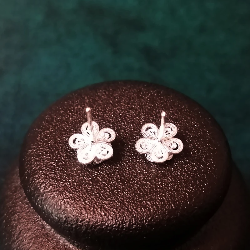 Серьги-гвоздики в виде цветка из стерлингового серебра 999 пробы для женщин