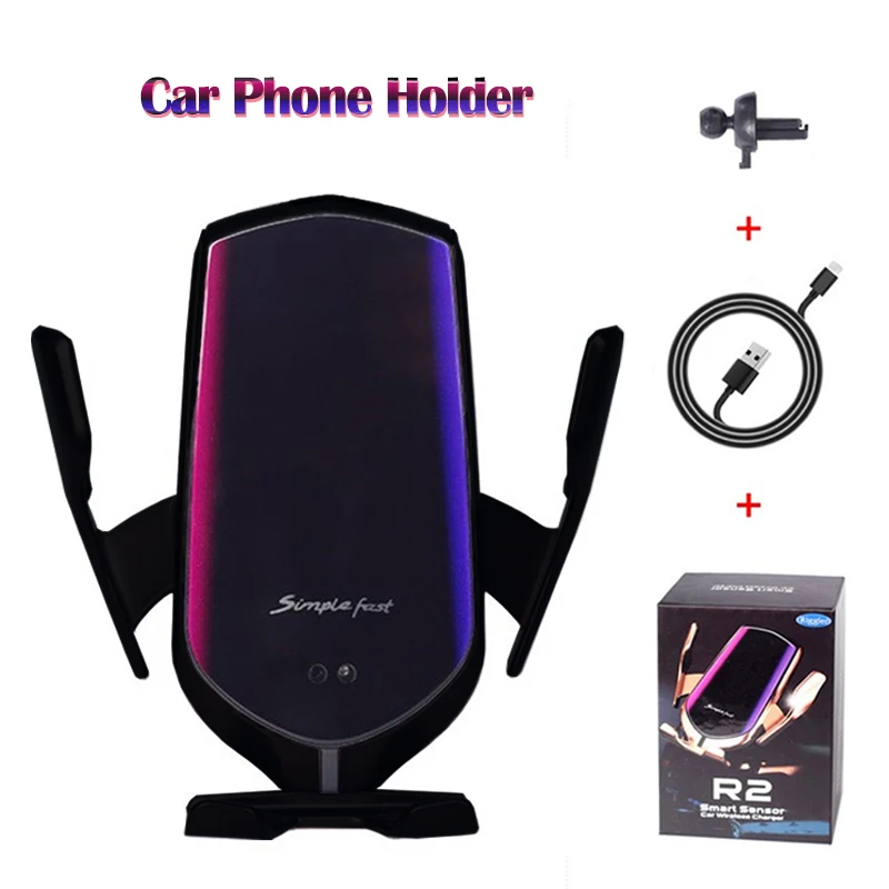 

R2 Auto Clamping Gravity Car Phone Holder Infrared Sensor 10W Fast Charger Air Vent Outlet Car Bracket Phone Holder Charger