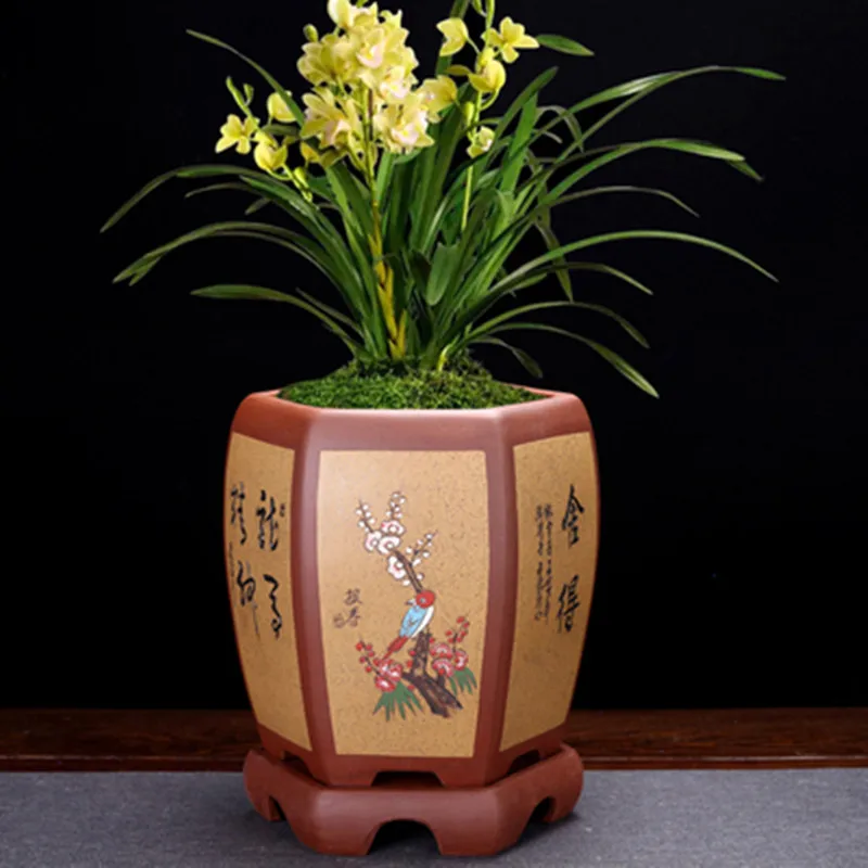Раковина орхидеи из фиолетовой глины большая керамическая ваза для бонсая