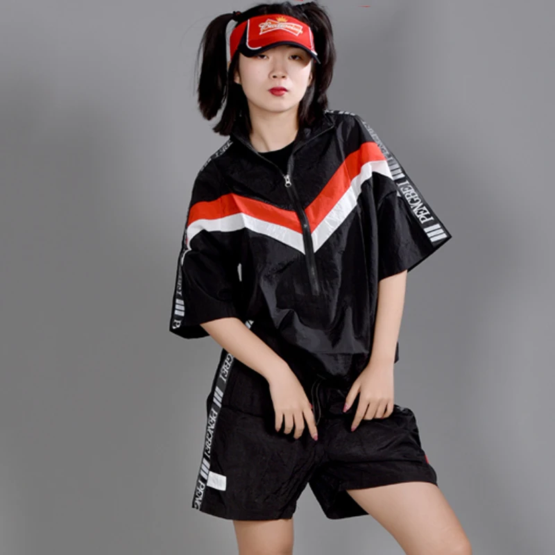 

Hip Hop Costumes Women Stage Clothes Fashion Reflective Fabric Short Sleeve Suit Street Dance Outfit Kid Performance Wear DN5370