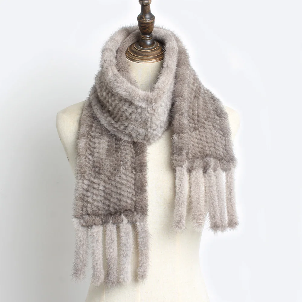 Женский шарф из 100% натурального меха норки длинный натуральный мех ручная вязка |